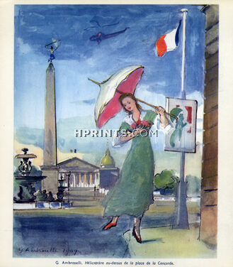 Gérard Ambroselli 1949 Hélicoptère au-dessus de la Place de la Concorde