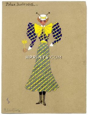 Marcel Escoffier 1930s, Original Costume Design "Polka Burlesque"