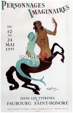 Jean-Gabriel Domergue 1955 "Personnages Imaginaires", Vitrines du Faubourg Saint-Honoré, Siren, Centaur, Lithography Mourlot