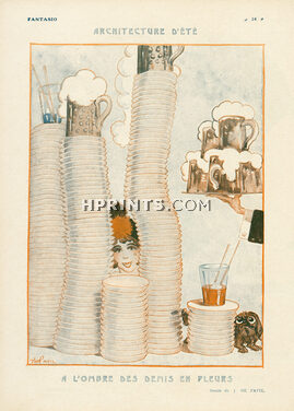 J. de Pavil 1922 "A l'ombre des demis en pleurs" Pints of Beer, Pekingese Dog