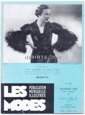 Les Modes 1933 Novembre N°354, Worth, Maggy Rouff, O'Rossen, 32 pages