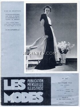 Les Modes 1934 Novembre N°366, Schiaparelli, Chanel, Jean Patou, 32 pages
