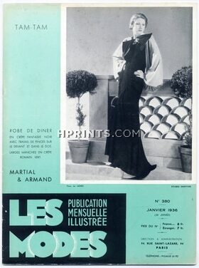 Les Modes 1936 Janvier N°380, Martial & Armand, Chanel, Robert Piguet, Germaine Lecomte, 32 pages
