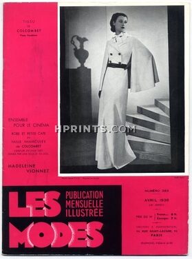 Les Modes 1936 Avril N°383, Madeleine Vionnet, Lucien Lelong, 32 pages