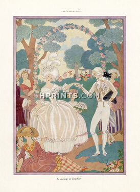 George Barbier 1924 Le Mariage de Delphine, Wedding, 18th Century Costumes, Art Deco