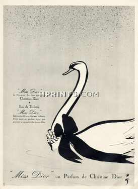 Christian Dior (Perfumes) 1950 Miss Dior, Swan, René Gruau