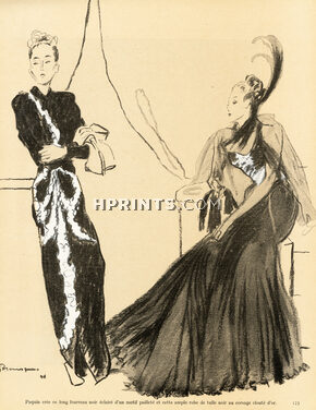 Paquin 1946 Tulle noir, corsage clouté, Evening Gown, Pierre Mourgue
