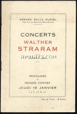 Walther Straram 1928 Program, Mozart, Listz, Milhaud, Debussy, Prokofieff, 8 pages