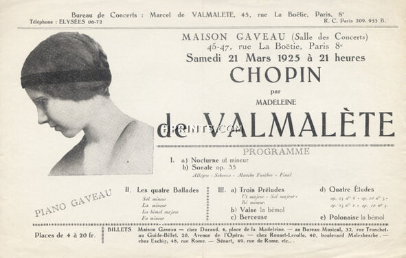 Madeleine de Valmalète 1925 Program Chopin