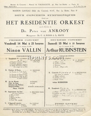 Arthur Rubinstein & Ninon Vallin 1920s Program Concerts symphoniques Peter Van Anrooy