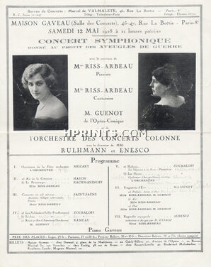 Mme & Mlle Riss-Arbeau 1928 Program concert, Rulhmann, Georges Enesco