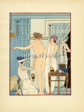 Kuhn-Régnier 1932 Hippocrate II, Pochoir n°16, Se feront oindre avec de l'huile... Massage