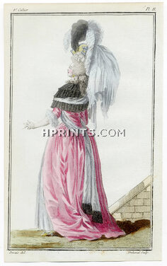 Cabinet des Modes 1 Mars 1786, 8° cahier, planche II, Claude-Louis Desrais, Femme en robe à l'anglaise