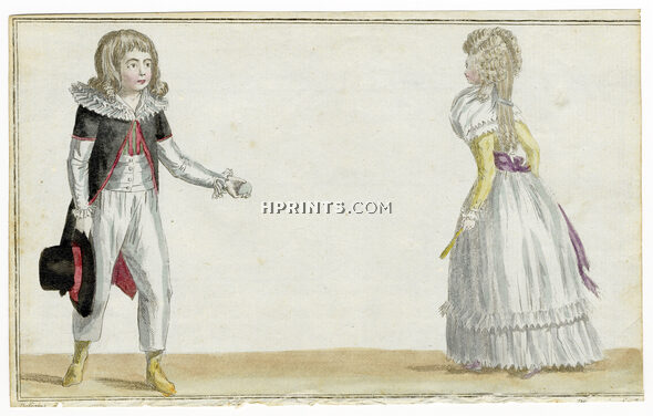Magasin des Modes Nouvelles 1787 cahier n°24, plate n°2, Defraine, Young Boy & Young Girl