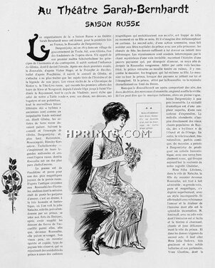 Saison Russe au Théâtre Sarah-Bernhardt, 1911 - Saison Russe "Roussalka" "Le Démon", Felia Litvinne, Text by Edmond Stoullig, 2 pages