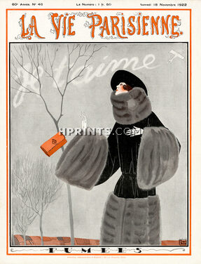 Georges Léonnec 1922 "Fumées, Je t'aime" Elegante, Fur Coat, Muff