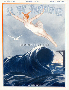 Armand Vallée 1923 La Mouette, Bathing Beauty Diving, La Vie Parisienne Cover