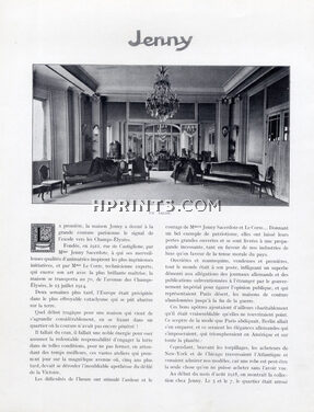 Jenny, 1924 - History of the house Jenny Sacerdote, Mrs Le Corre, Interior Decoration, workshop, 2 pages