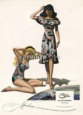 Cole of California 1947 Swim suit styling, Beachwear