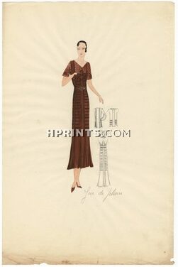 Agnès-Drecoll 1932 "Joie de Plaire", collection "Entre Saison", Original Fashion Drawing