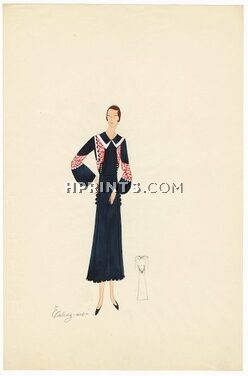 Agnès-Drecoll 1932 "Enlevez-moi", collection "Entre Saison", Original Fashion Drawing