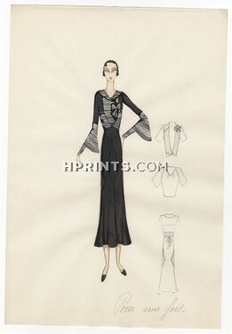 Agnès-Drecoll 1932 "Pour une fois", collection "Entre Saison", Original Fashion Drawing