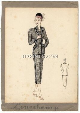 Jeanne Lanvin Sports 1937 "Longchamp", Original Fashion Drawing