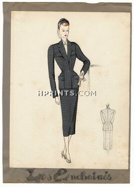 Jeanne Lanvin Sports 1937 "Les Enchainés", Original Fashion Drawing