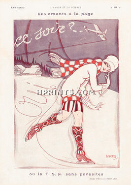 Edouard Bernard 1928 Ice Skating, Airplane Message, Lovers