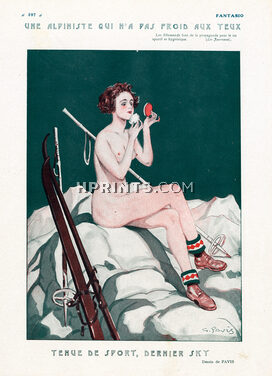 Georges Pavis 1926 Skiing Making-up Sexy Girl Nude Ski