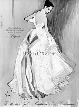 Pierre Balmain 1952 René Gruau, Evening Gown, Backless, Dognin, Wurmser