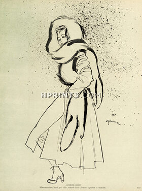 Jacques Heim 1945 René Gruau, Renards bleus, Fashion Illustration