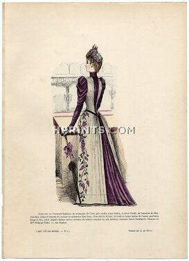 L'Art et la Mode 1890 N°15 G. de Billy, colored fashion lithograph, Dress for the Horse Racing