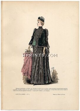 L'Art et la Mode 1890 N°07 Marie de Solar, colored fashion lithograph, Fur Spring Coat