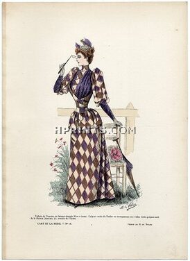 L'Art et la Mode 1891 N°16 Marie de Solar, colored fashion lithograph, Race Suit