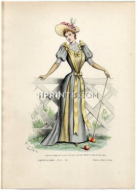 L'Art et la Mode 1891 N°37 Marie de Solar, colored fashion lithograph, Croquet play