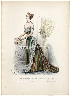 L'Art et la Mode 1891 N°38 Marie de Solar, colored fashion lithograph, Castle Dress