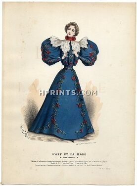 L'Art et la Mode 1895 N°01 Marie de Solar, colored fashion lithograph, Modele de Mme PELLETIER-VlDAL, 19, rue de la Paix.