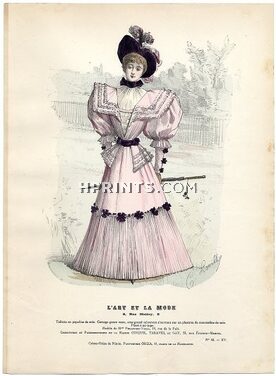 L'Art et la Mode 1894 N°40 Levilly, colored fashion lithograph, Modèle de Mme PELLETIER- VlDAL, 19, rue de la Paix.