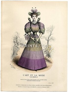 L'Art et la Mode 1893 N°14 Marie de Solar, colored fashion lithograph, Loïe Fuller Dress