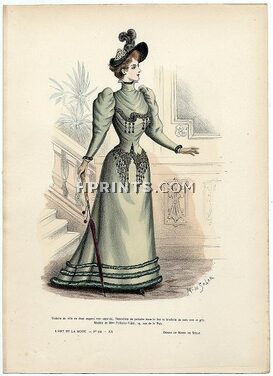 L'Art et la Mode 1891 N°44 Complete magazine with colored fashion engraving by Marie de Solar, 16 pages