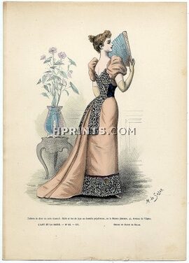 L'Art et la Mode 1891 N°45 Complete magazine with colored fashion engraving by Marie de Solar, Fan, 16 pages