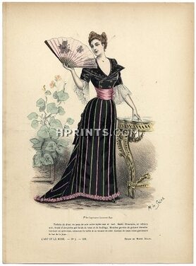 L'Art et la Mode 1892 N°7 Complete magazine with colored fashion engraving by Marie de Solar, Fan, 16 pages
