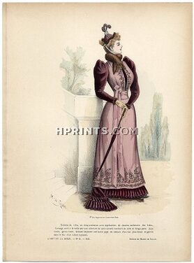 L'Art et la Mode 1892 N°8 Complete magazine with colored fashion engraving by Marie de Solar, 16 pages