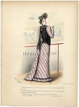 L'Art et la Mode 1892 N°14 Complete magazine with colored fashion engraving by Marie de Solar, 16 pages
