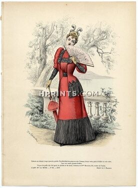 L'Art et la Mode 1892 N°25 Complete magazine with colored fashion engraving by Marie de Solar, Fan, Circus, 16 pages
