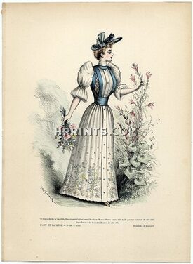 L'Art et la Mode 1892 N°28 Complete magazine with colored fashion engraving by Jules Hanriot, 16 pages