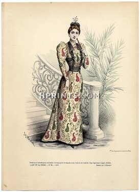 L'Art et la Mode 1892 N°29 Complete magazine with colored fashion engraving by Jules Hanriot, 16 pages