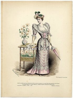 L'Art et la Mode 1892 N°30 Complete magazine with colored fashion engraving by Jules Hanriot, Tchoumakoff, 16 pages