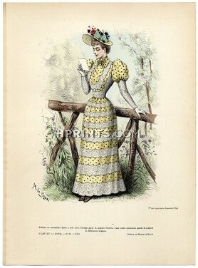 L'Art et la Mode 1892 N°32 Complete magazine with colored fashion engraving by Marie de Solar, 16 pages